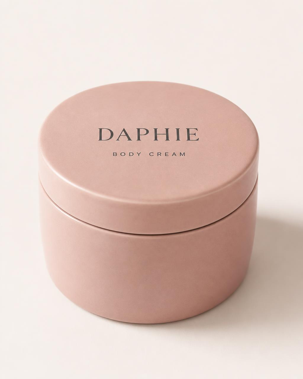 Open ceramic jar of Daphie Rich Barrier Body Cream