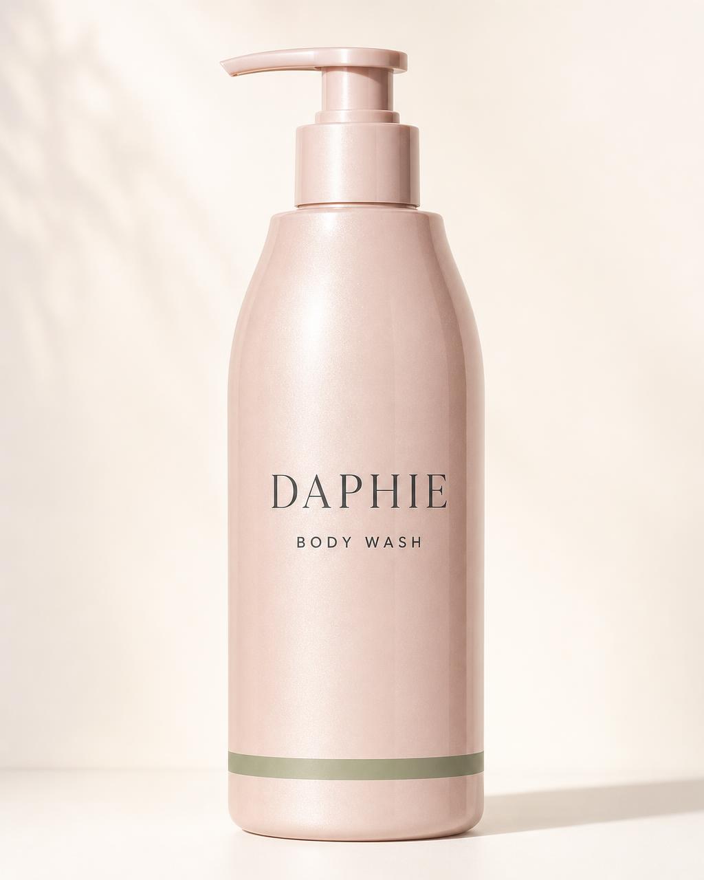 Cream pump bottle of Daphie Renewing Body Wash