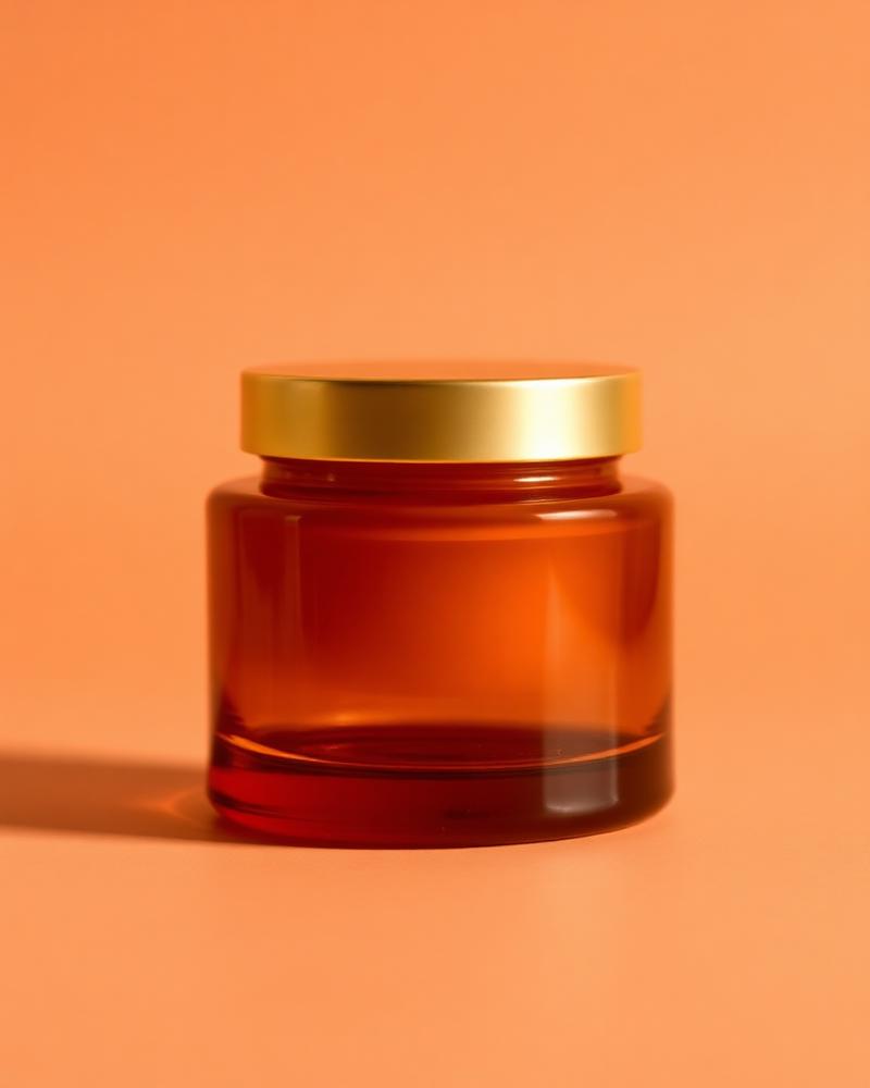 Amber glass jar with gold lid of Daphie Rich Restorative Cream